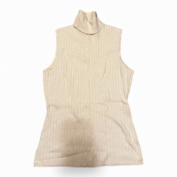 RW&CO Cream Ribbed Sleeveless Turtleneck Top | Size M | VGUC | Soft Cotton Blend - Picture 1 of 4